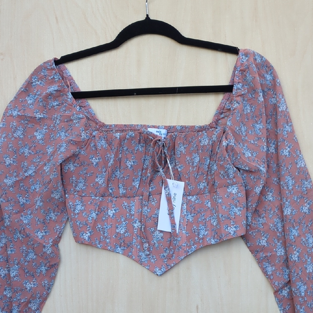 Edit By Nine Floral Pink Cropped Long Sleeve Top - Picture 4 of 15